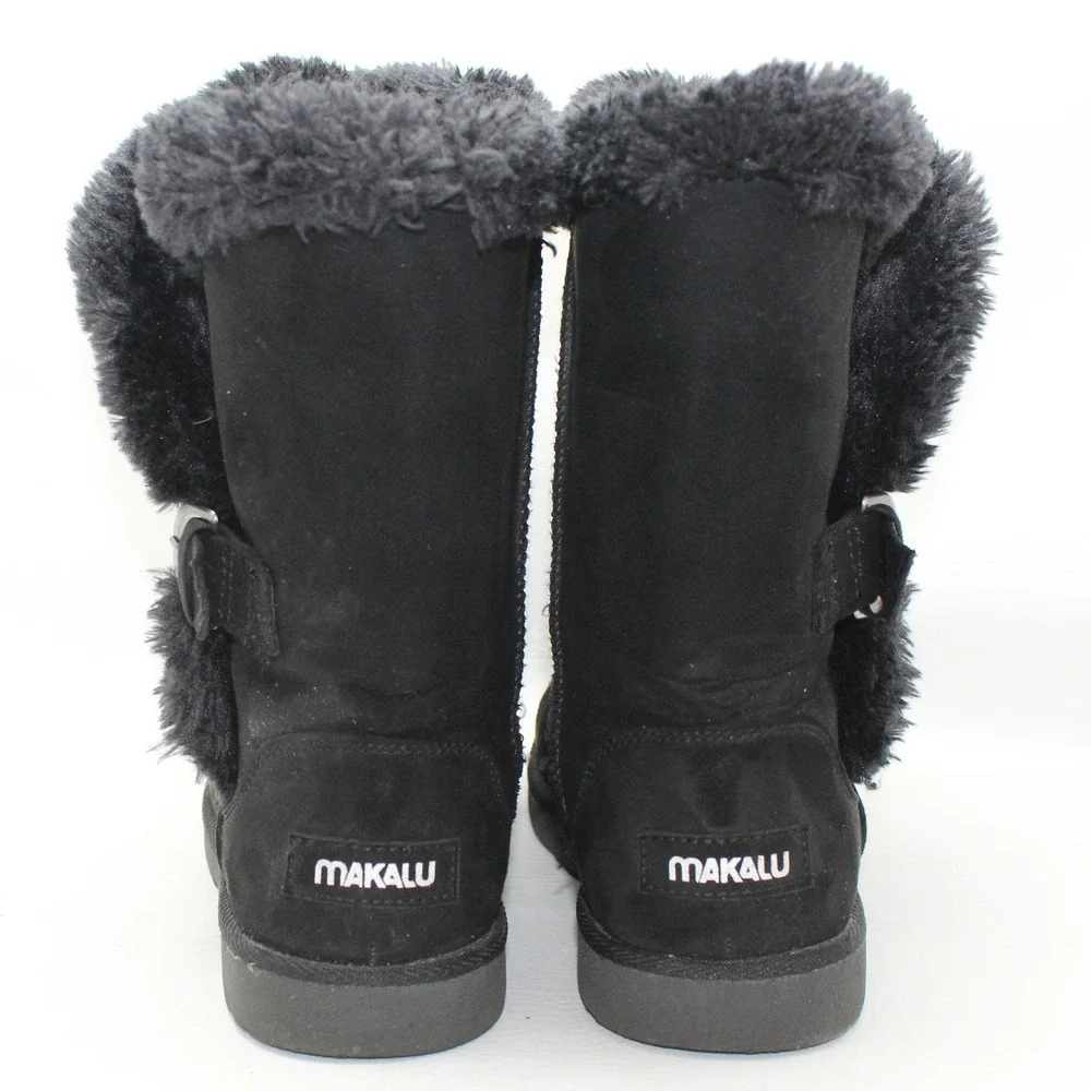 Makalu Gabrielle Womens Black Faux Fur Lined Mid Calf Buckle Boots Size 7M‎